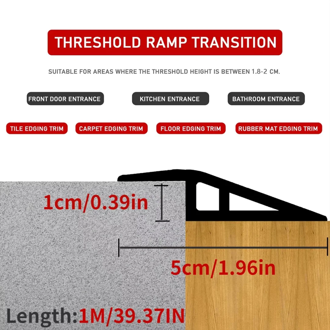 1pc 1m/39.37inch Floor Threshold Transition Closure Floor Transition Edge Strips Decoration Edge Finishes Laminate Thin Flooring