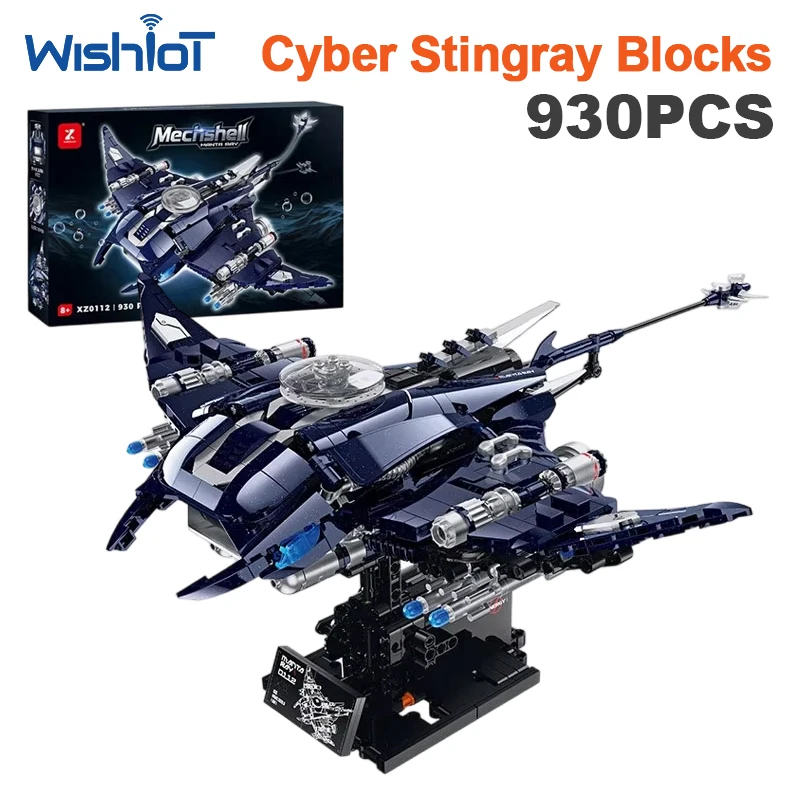 930pcs XZ0112 Cyber Stingray Motorized Model Building Blocks Set with Lights DIY Mechanical Sea Animal Assembly Bricks Toy Gifts
