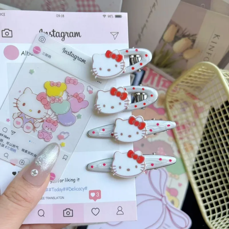 

Cute Hello Kitty Bangs Clip Anti Slip Duckbill Hair Clip Polka Dot Cute Cartoon Hair Accessory Side Clip Headpiece Wholesale