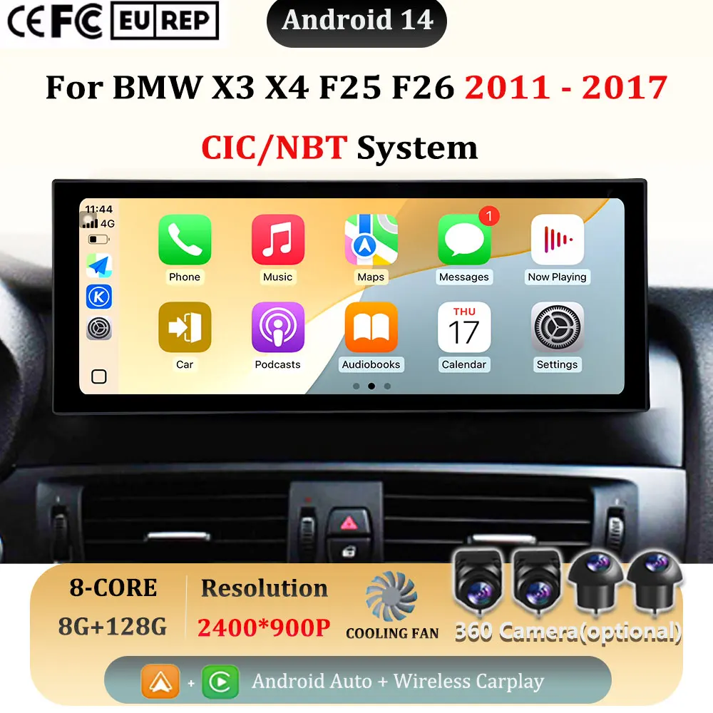 

Car Video Radio Multimedia player Bluetooth Android 14 GPS Navi QLED Screen 4G For BMW X3 X4 F25 F26 2011 - 2017 CIC/NBT System