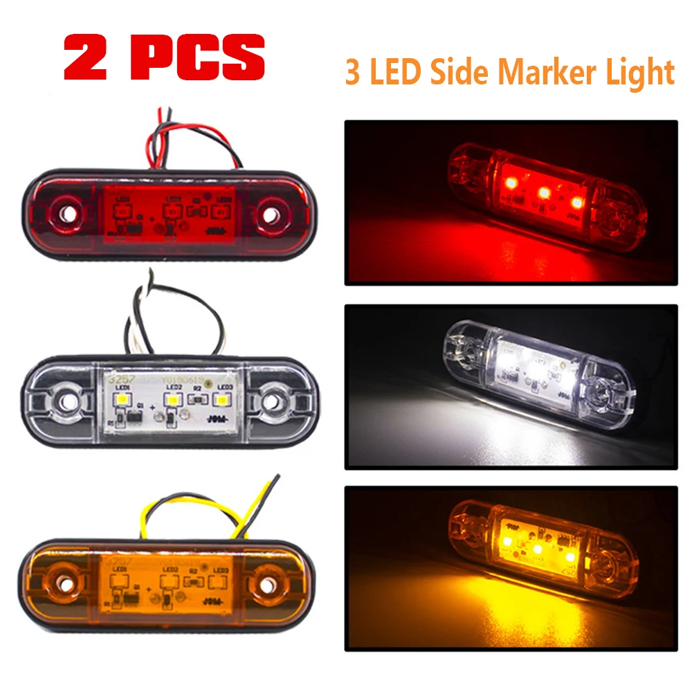 2PCS 12V 24V  3 LED External Side Marker Light Warning Tail Light Signal Brake Lamp for Trailer Truck Truck Lorry Bus