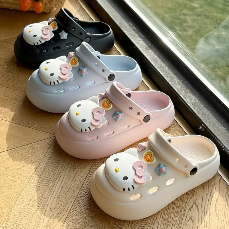 

Cute Cartoon Hole Shoes Cute Hello Kitty Women Slippers Sanrio Kawaii Summer Shoes Anime Girl Thick Bottom Non-Slip Home Sandals