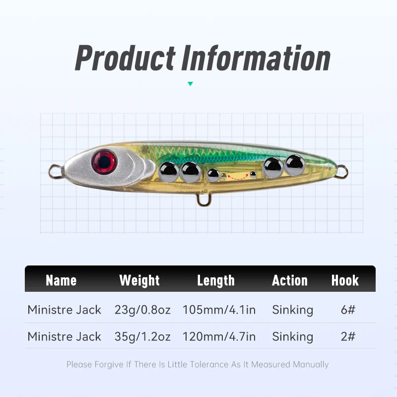 LEYDUN Ministre Jack Stickbait Sinking Pencil Fishing Lures 105mm 23g 120mm 35g Good Swimming Hard Baits Wobblers for Sea Bass