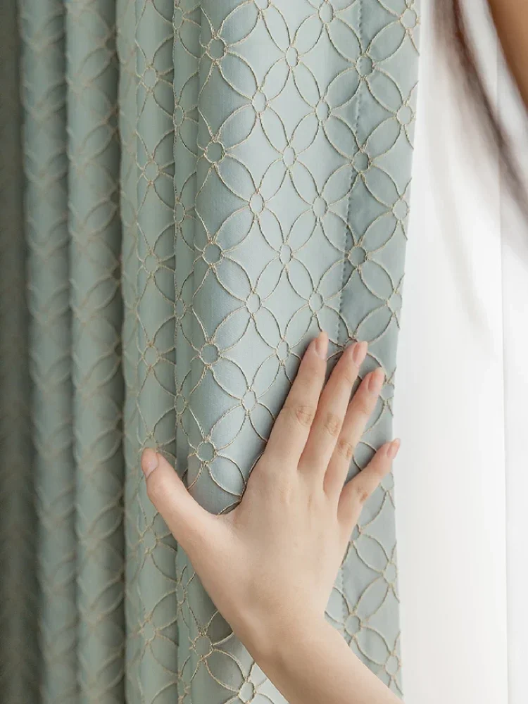 Aangepaste grijs groene klavertje vier reliëf jacquard verdikte verduisteringsgordijnen voor woonkamer slaapkamer Frans raam balkon - afbeelding 2