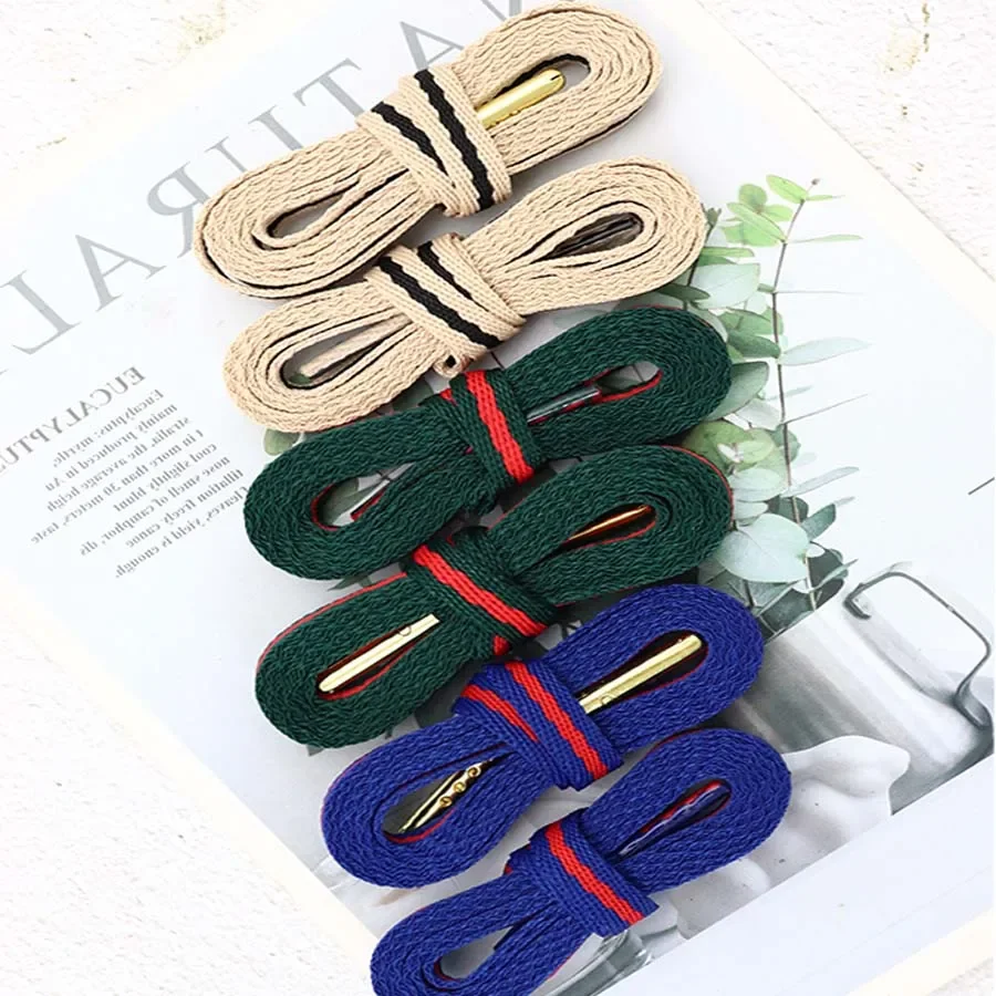 Coolstring 8mm Green Red Ribbon Shoelaces Polyester Flat Laces Single Layer Shoestrings Plastic Metal Tips DIY Replacement Laces