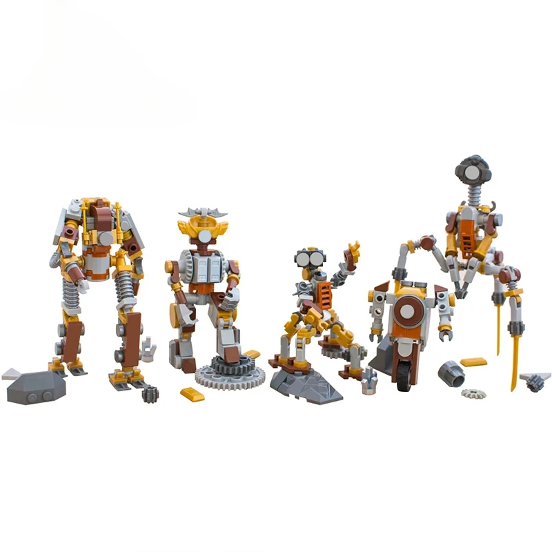 MOC Classic Retro Steampunked Robots Model 5in1 Mecha Warrior Building Block Set DIY Puzzle Toys for Children Birthday Gift