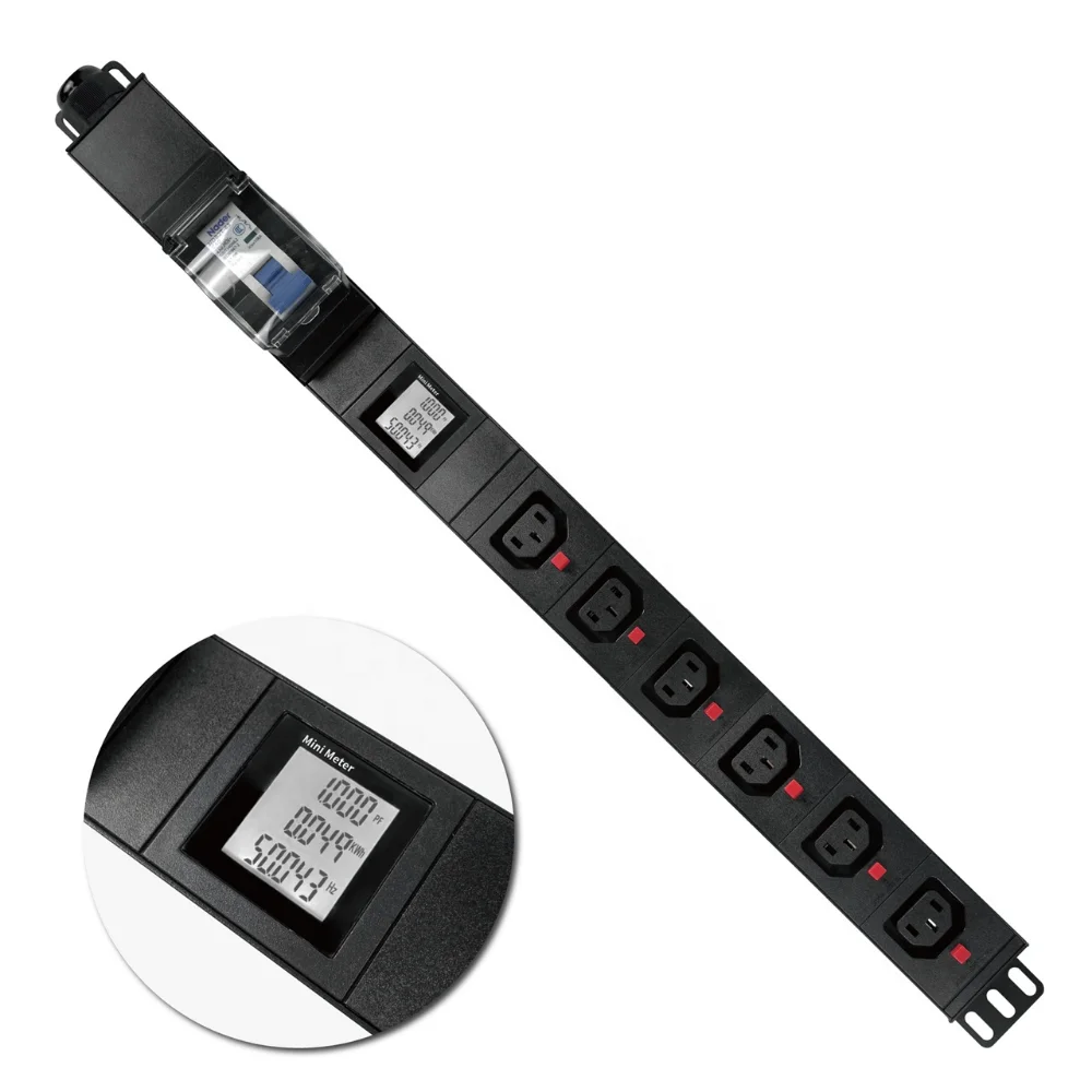 

240V 30A 1U 6bit C13 lockable sockets pdu with LCD display V/A meter & L6-30P plug pdu electrical supplies