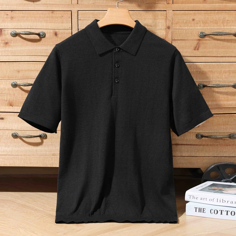 S-XXXL pullover men\'s Polo shirt 100% pure cashmere short sleeve sweater leisure high-end knitted thin cashmere sweater T-shirt