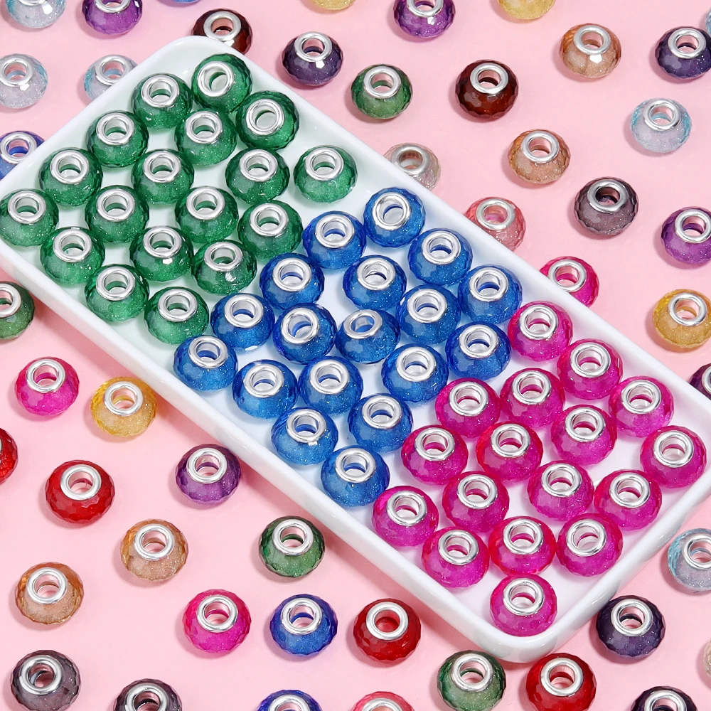 20pcs/lot Resin Faceted Beads 14mm Color Large Hole Spacer Bead for Jewelry Making DIY Bracelet Necklace Charms Accessories