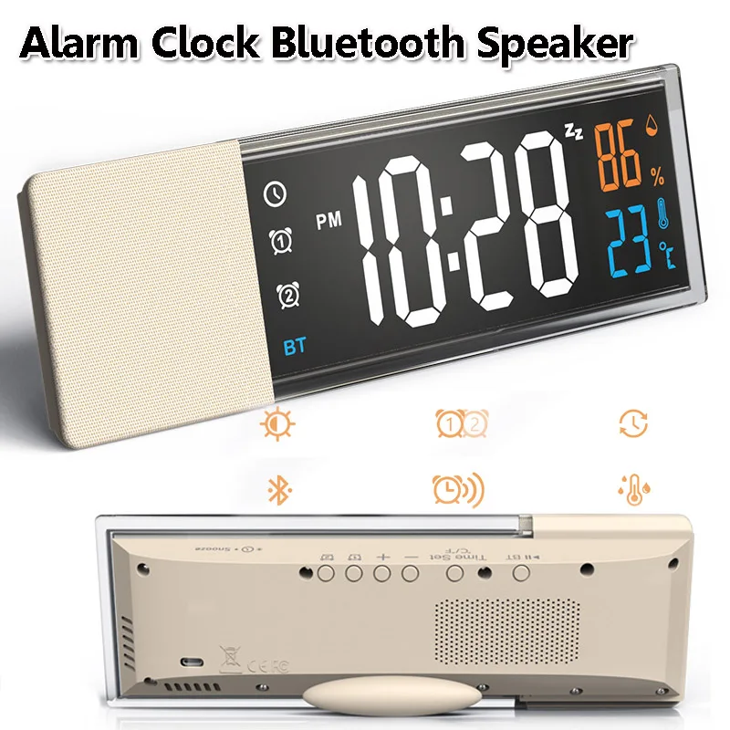 Multifunctional Bluetooth Speaker Brightness Adjustable Clock Bluetooth Soundar Wireless Music Player Support Dual Alarm Clock