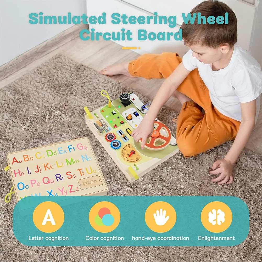 Montessori Busy Board Sensory Toys Wooden Wooden Montessori Busy Board Steering Wheel Toy Activity Board for Toddlers 1-3