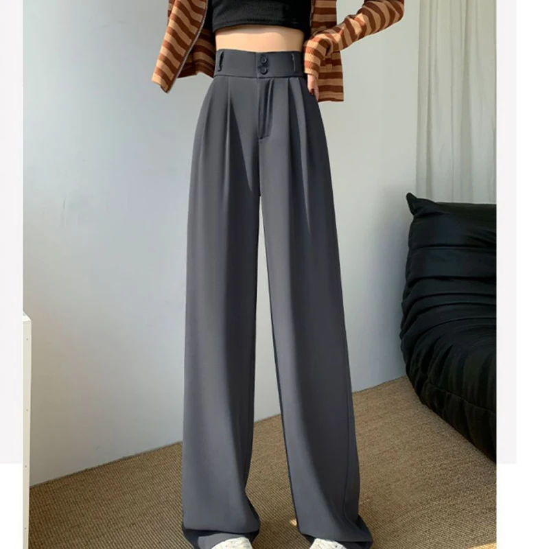 Grey narrow leg wide leg pants for women in spring and autumn, new high waisted  shaped figure, straight leg casual suit pants