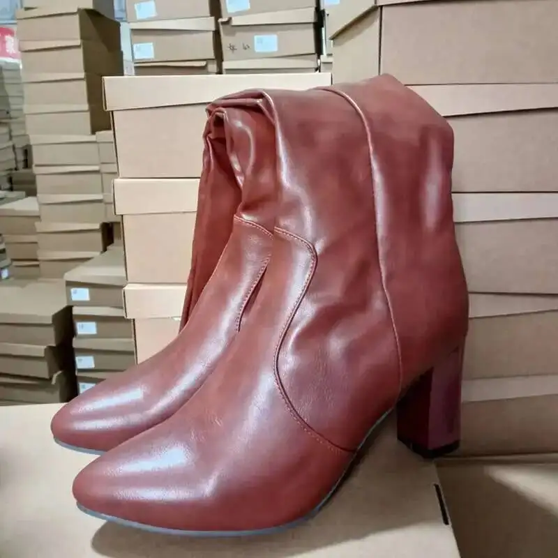 Western Knee Boots High Heels Pointed Toe Big Size Boots Botas Mujer