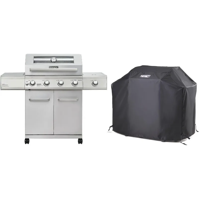 4-Burner Propane Gas Grill Stainless Steel Heavy-Duty Cabinet Style Mesa400 with BBQ Cover(2 items)