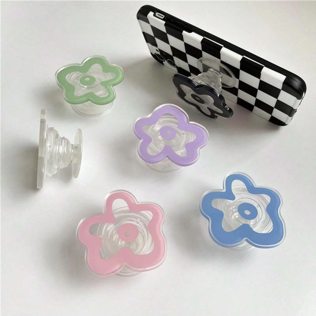 Minimalist Ins-Style Floral Solid Color Transparent Airbag Stand, Adhesive Retractable Foldable Lazy Portable Phone Holder