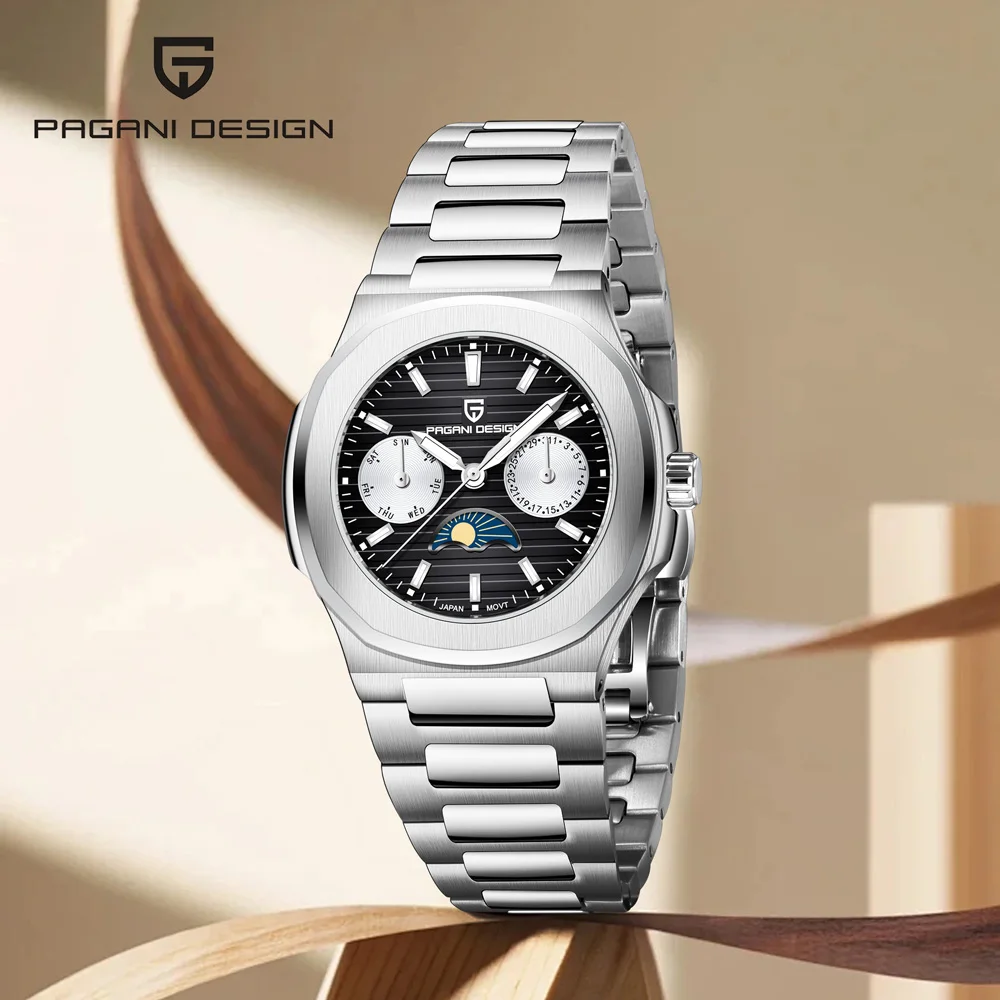 

Часы PAGANI DESIGN, новинка 2024, роскошные кварцевые часы для мужчин, многофункциональный хронограф с фазой Луны, автоматические часы с датой и неделей, женские часы