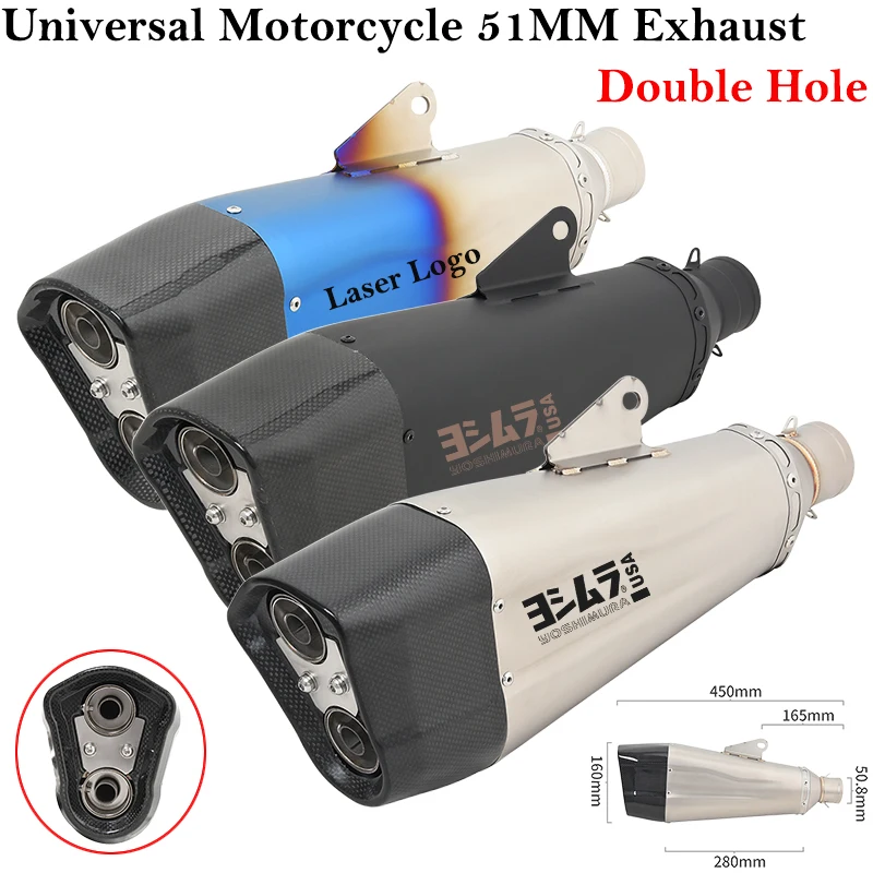 

Universal 51MM Motorcycle Double Hole 2 DB Killer Exhaust Pipe Silencer Escape Modified Muffler For CBR650 Z900 Ninja400 KTM 390