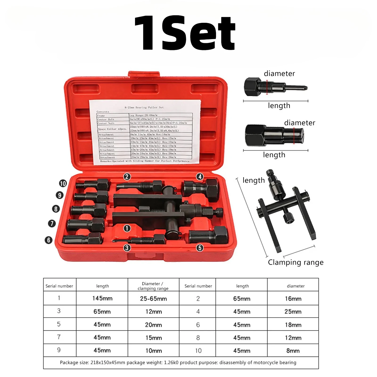 

10pcs Practical Bearing Puller Motorcycle Bearing Removal Tool Puller With Box Motorcycle Internal Bearing Puller Kits