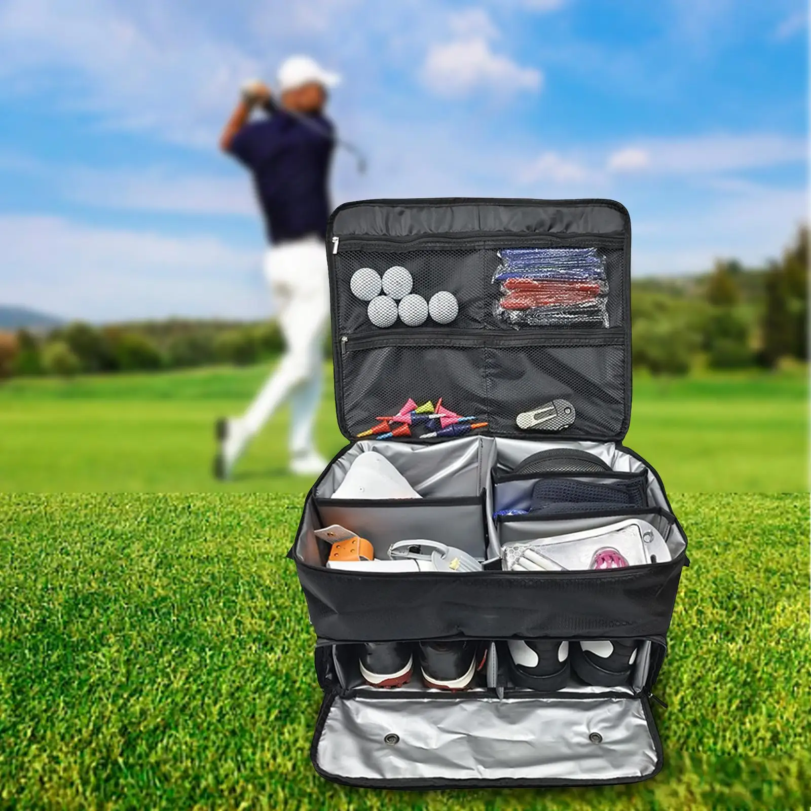 Golf Trunk Organizer Locker Foldable Zipper Golf Shoes Bag Waterproof Travel Bag