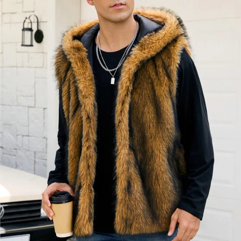 رشاقته الدافئة فضفاضة حجم صدرية جاكيتات أكمام الفراء رقيق معاطف أبلى 2025 الشتاء الرجعية رجالي فو الثعلب الفراء سترة مقنعين #5