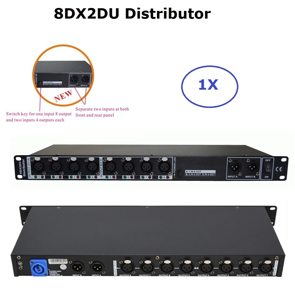 

YUER Newest Stage светильник Controller DMX512 Splitter светильник 8 Way DMX Дистрибьютор с двумя портами входа