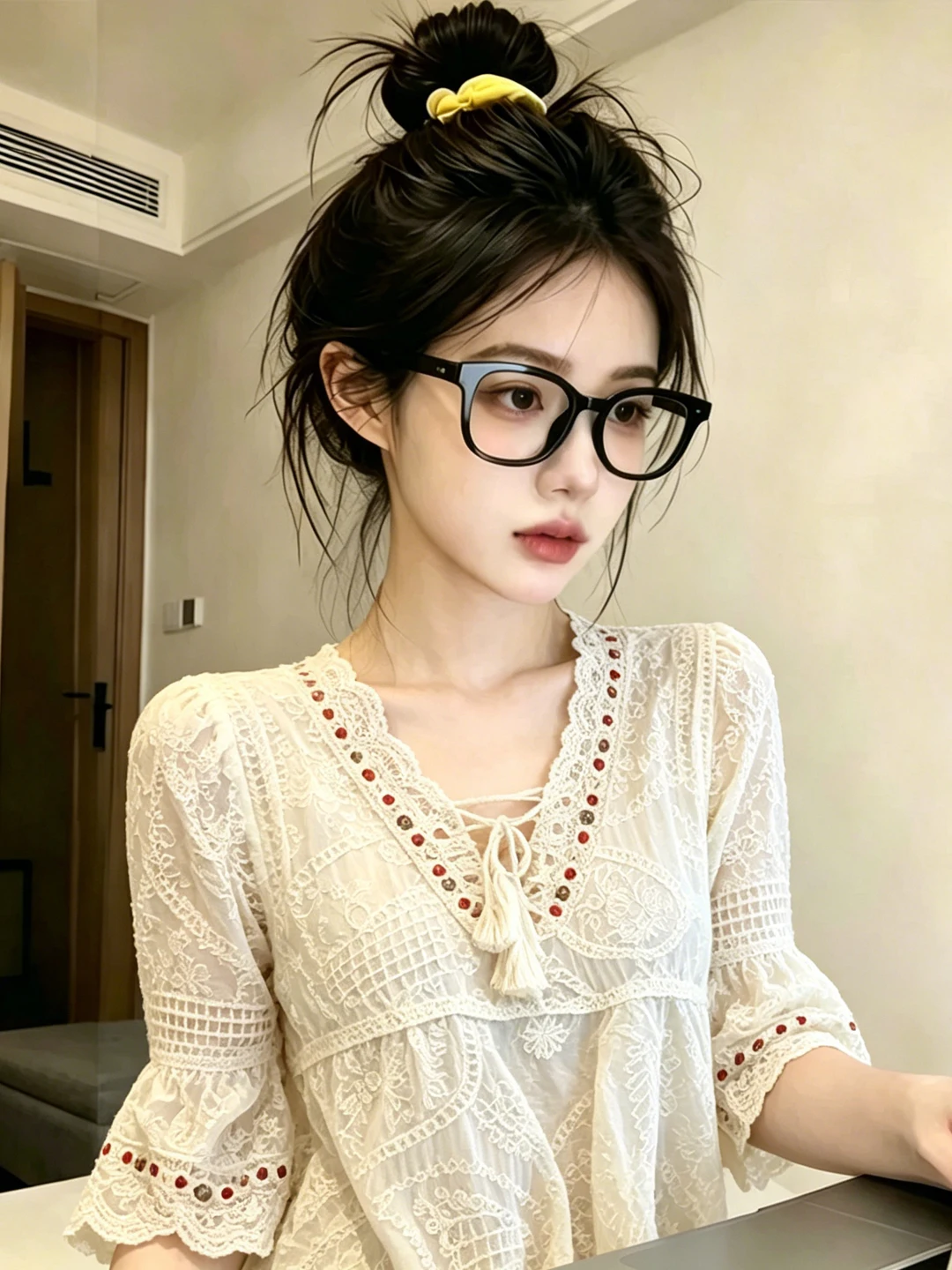 

Bohemian Style Embroidered Hollow out V-Neck Short Sleeve Women's Shirt Spring Summer Fashion Commute Korean Version