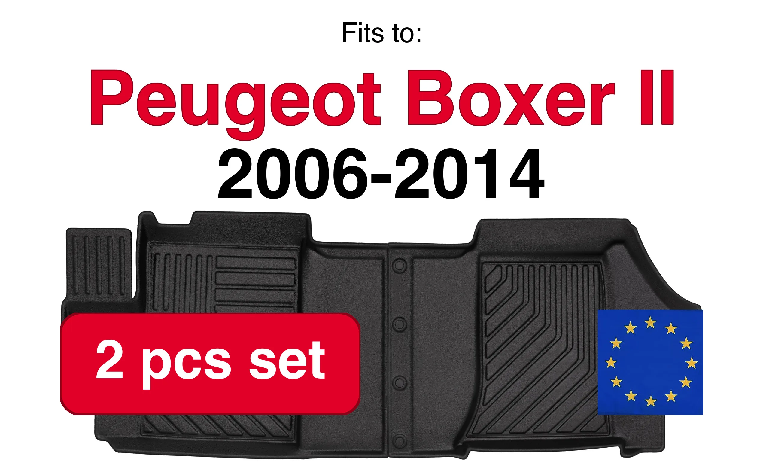Image of 3D-Gummi-Fußmatten für Citroen Jumper II Lieferwagen (2006–2014), schwarze Passform (2 Stück)