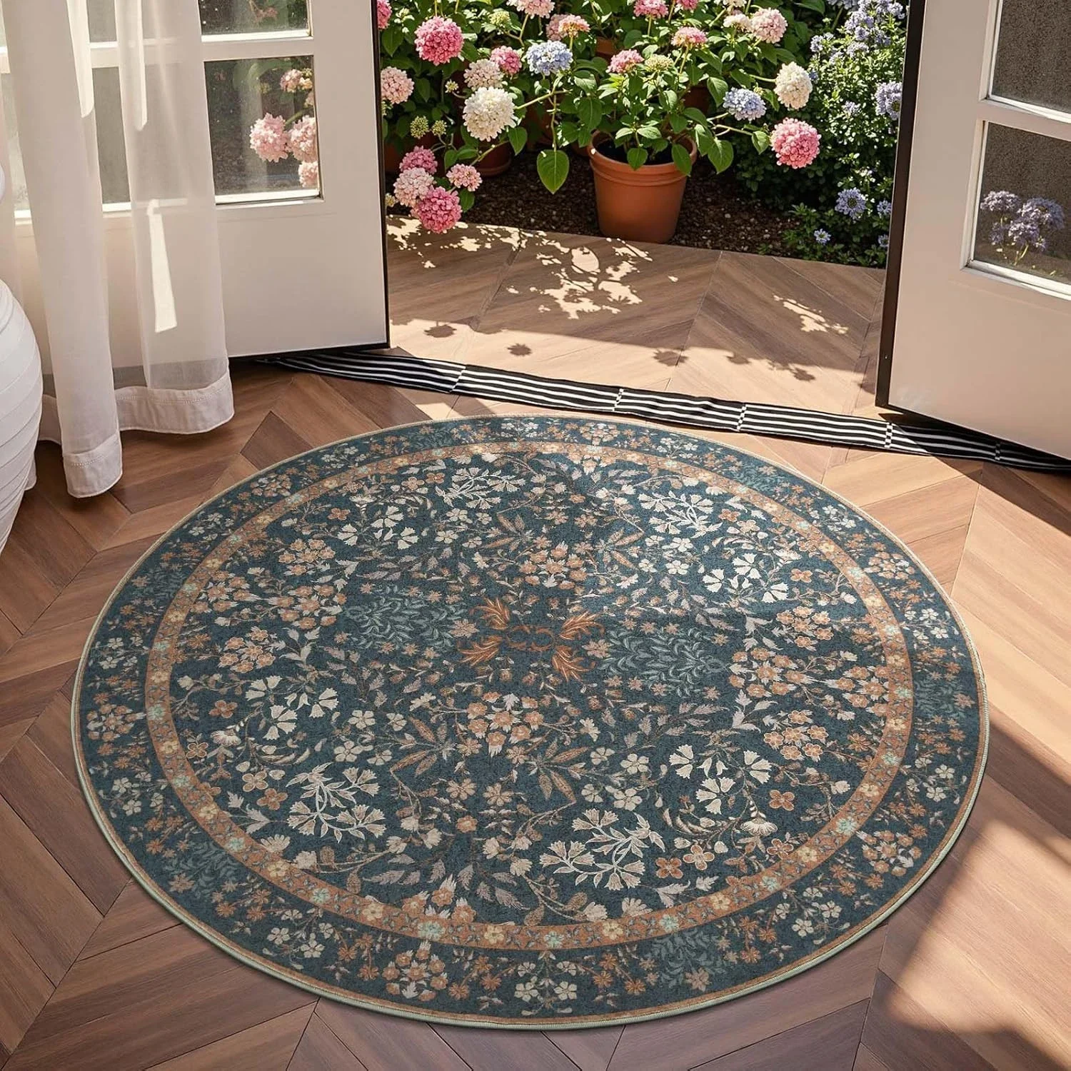 Round Living Room Carpet Green Plant Floral Carpets Bohemia Home Decoration Rug for Bedroom Bedside Floor Mat Christmas Gifts 카펫
