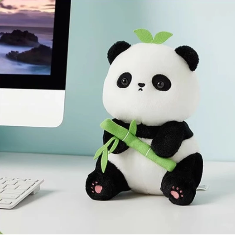 Miniso sentado bambu panda série boneca macia dos desenhos animados bonito animal boneca travesseiro feminino ornamento de mesa caixa de presente misteriosa genuíno