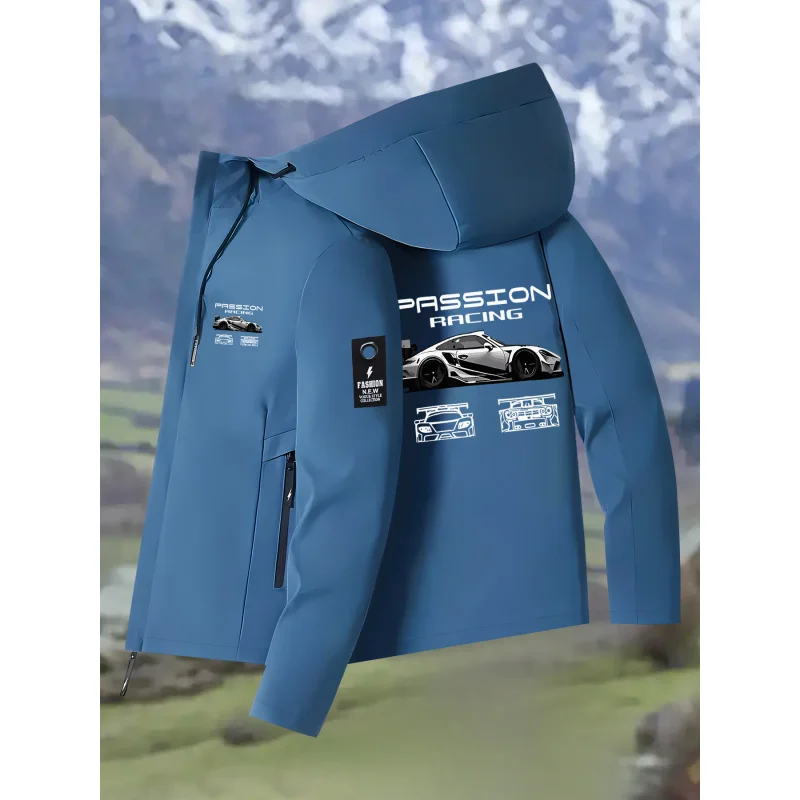 spring and autumn  windbreaker with racing car printAll-Weather Windproof Outdoor Hiking JacketOuterwear for men and women