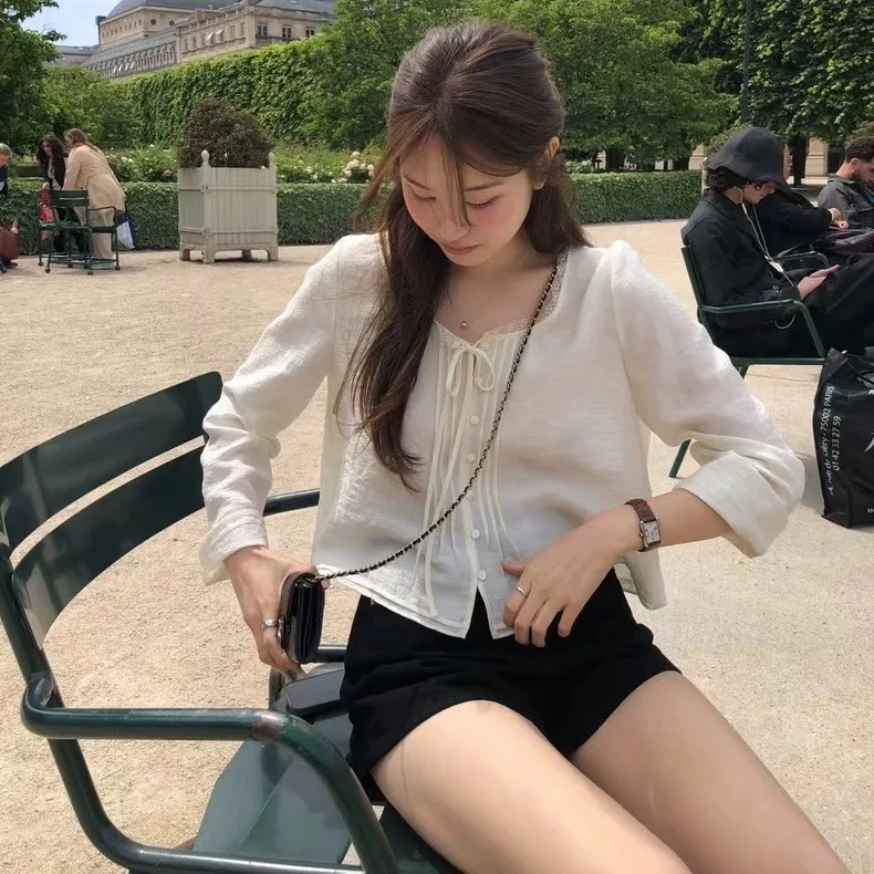 

Sweet Lace Trim Loose Fit Summer irt 2025 Ounce Lightweight Long Sve Sun Protection Kimono Sle Women's Top