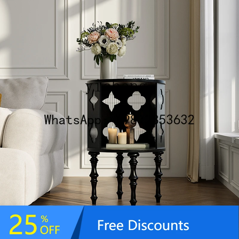 

FZ retro round sofa side cabinet solid wood living room bedroom side checkerboard starry sky corner