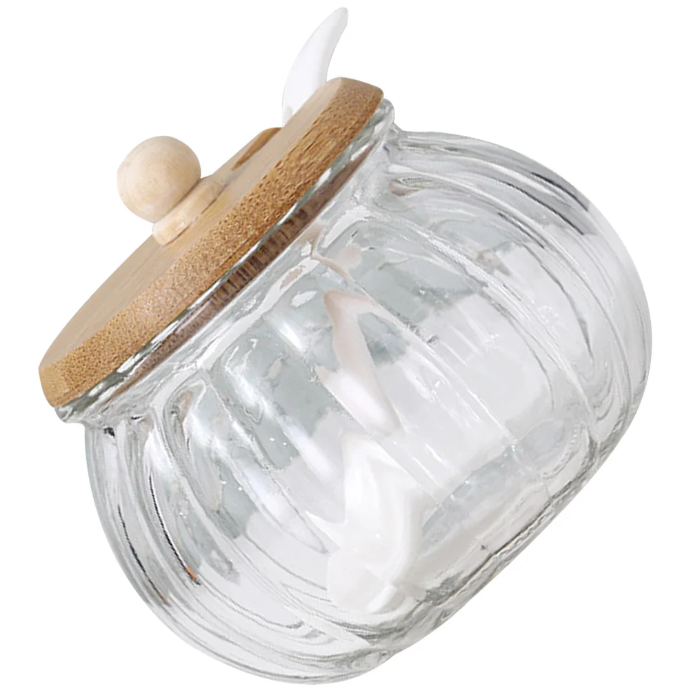 Candy Container Glass Office Mini Snack Containers Sugar Bowl Bamboo Coffee Bean Salt Holder with Lid