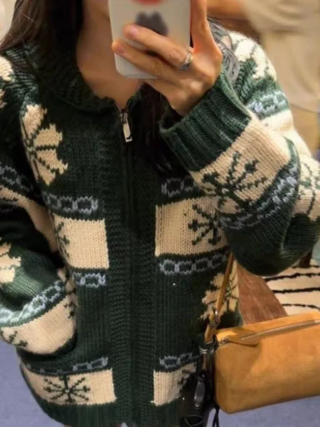 

Winter ular Women's Knitwear Outerwear Loose Lazy Sle Reversible Sweater Cardigan Versatile Floral Patterned Open Front ...