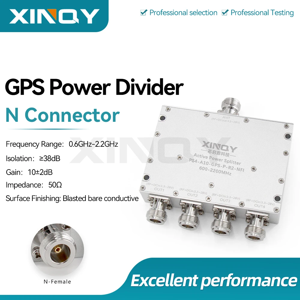 XINQY 1-to-4 GPS Power Splitter, L-Band 600-2200MHz Antenna Signal Amplifier & Distributor, Precision High-Frequency Splitter