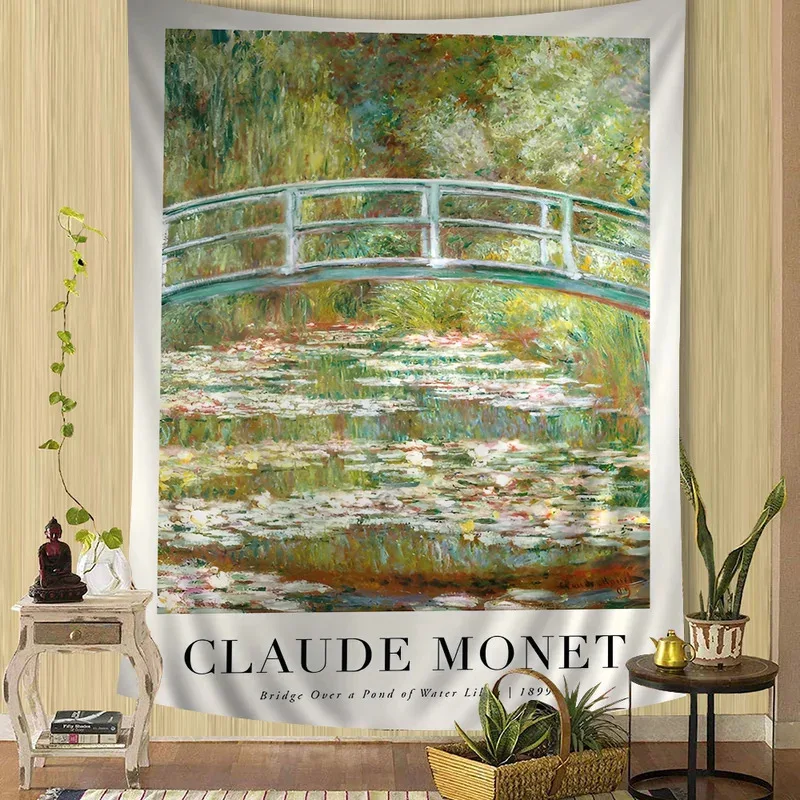 VIKAMA Claude Monet Art Tapestry Famous Painting Wall Hanging Boho Mandala Home Decor Floral Landscape Wall Art Poster