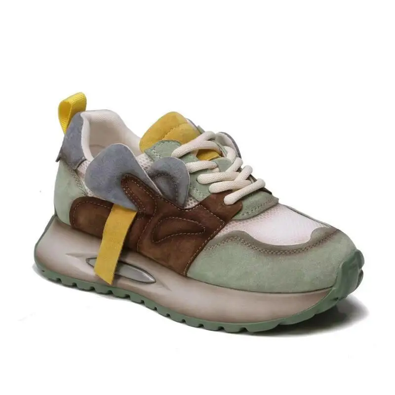 Zapatillas deportivas de piel auténtica para mujer, calzado informal con suela gruesa, para correr, para primavera y verano, 2024