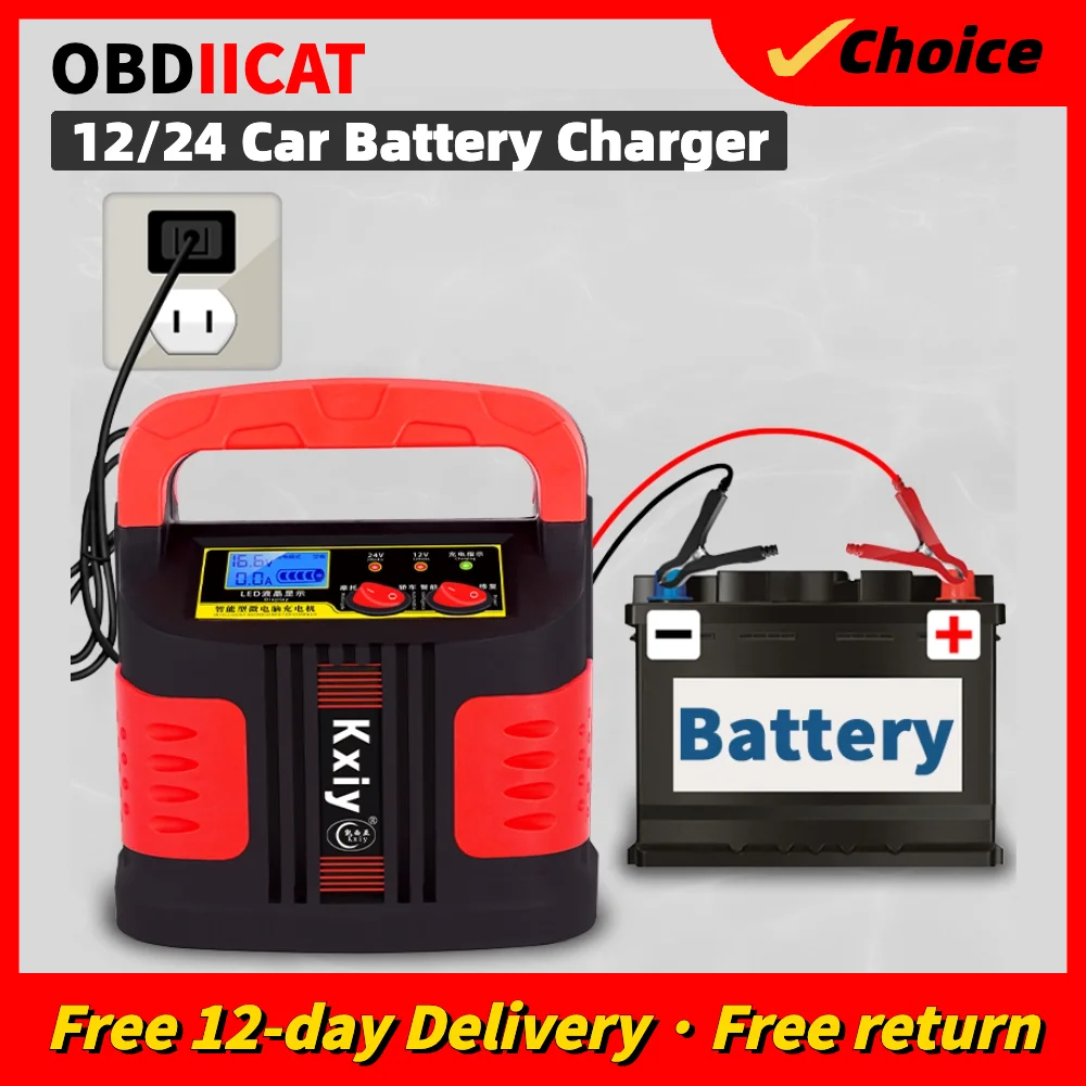 OBDIICAT- A+Newest Auto Fast Charging Tool Kit AC 110V-240V AGM GEL WET Lead Acid Repair Intelligent Car Battery Charger 12V 24V