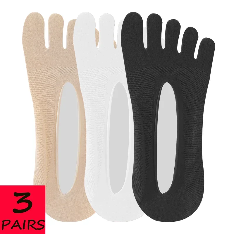 

3 пары женских летних носков с пятью пальцами, ультратонкие невидимые женские короткие носки Sokken, дышащие противоскользящие носки-лодочки