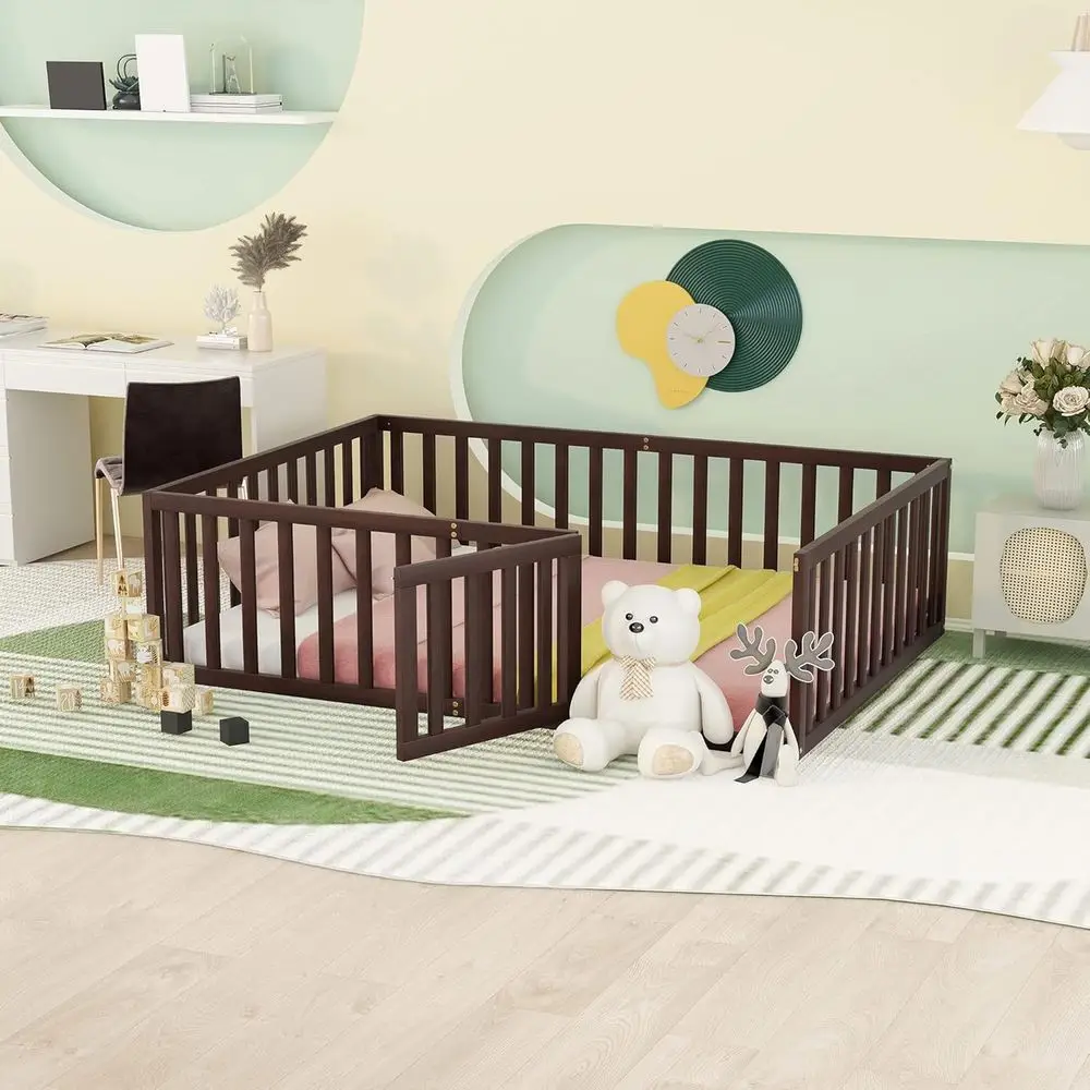 

Walnut Wood Kids Bed with Storage, Easy Assembly, Suitable for Ages 6+, Requires Box Spring