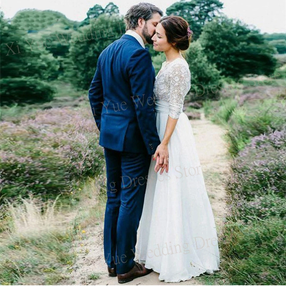 Vestidos de casamento chiffon para mulheres, vestidos de noiva sem costas elegantes e bonitos, encantadores de renda princesa