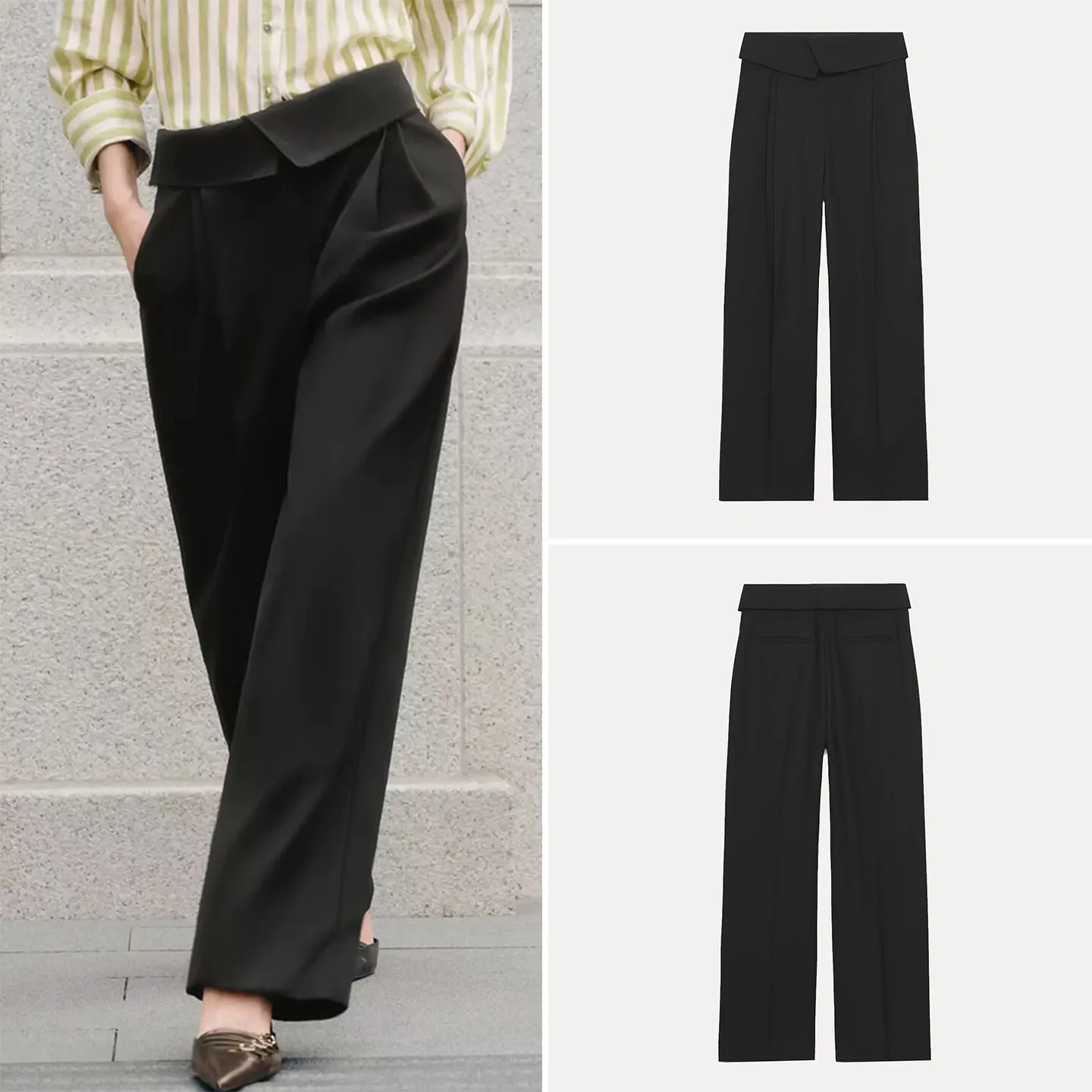 

Faionable High-Waist Straight-Leg Pants for Women Spring Autumn New Sle Casual Wear Trousers with Cuffed Hem