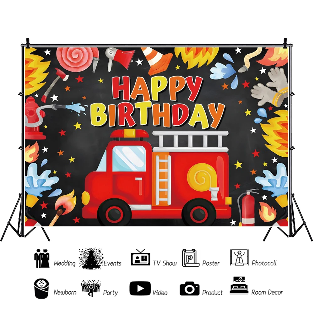 Tema Firetruck sfondo di compleanno per bambini pompiere Hero Boy Party Decor Baby Shower nome sfondo fotografico personalizzato