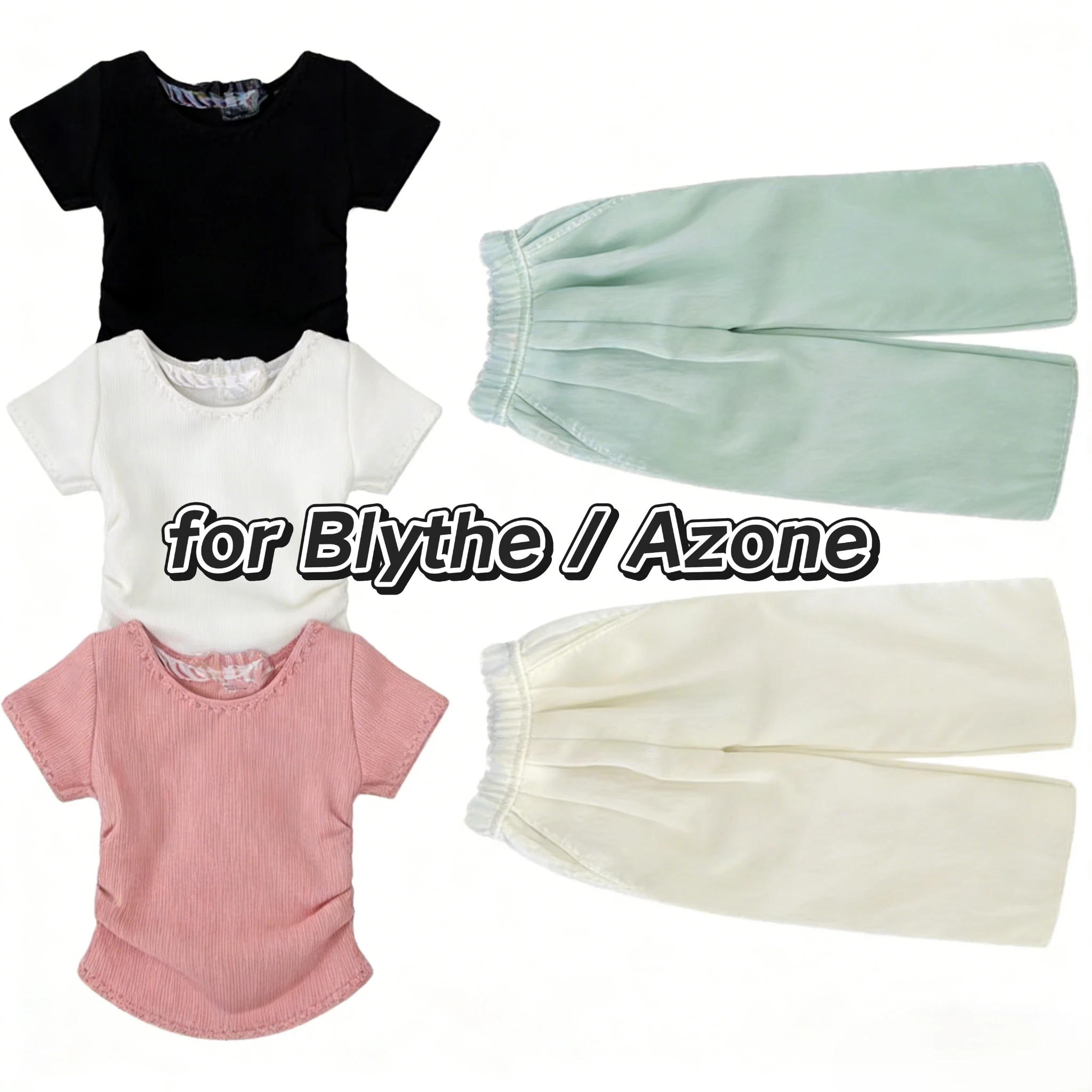 

Blythe Doll Ob24 P20 Baby Clothes Cat Body Mountain Pants Wide Leg Pants Trousers Pleated Short Sleeve T-Shirt