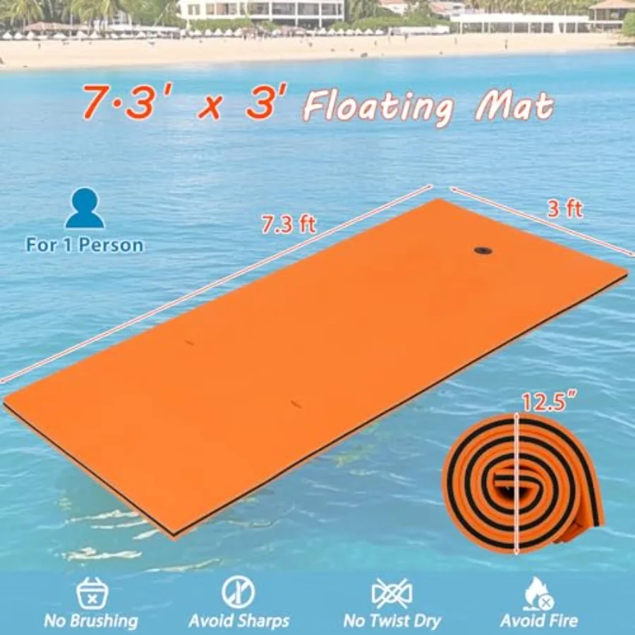 Floating Water Mat Pad for lake river boat use, XPE foam material, green color, bouncy tear-resistant 3-layer design with rolli
