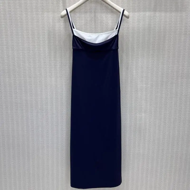 New Style Fashionable All-match Slim-fit Contrast Strap Dress Feminine Style Light Luxury Simple Logo Embroidery