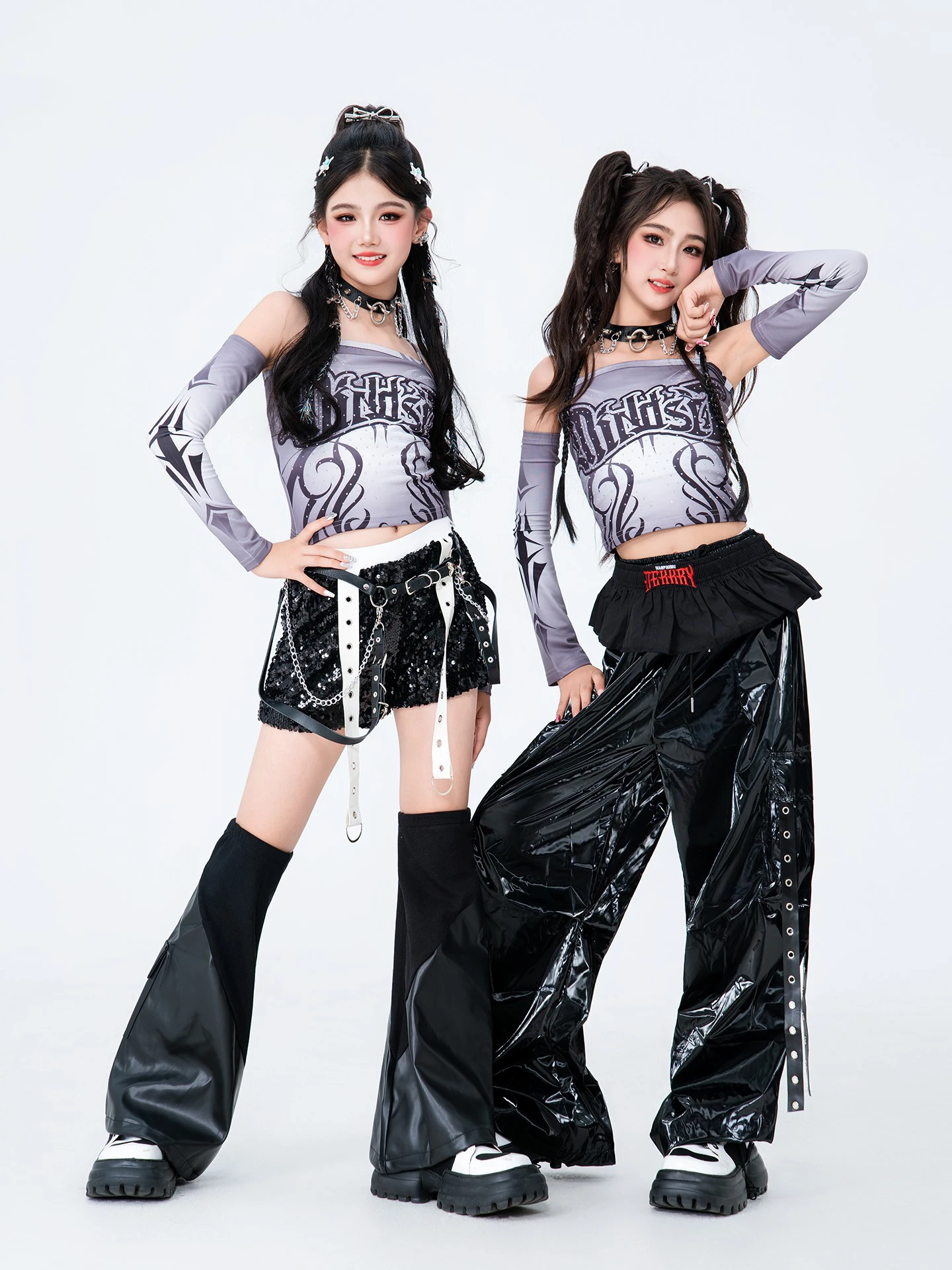 

2025 Ballroom Hip Hop Dance Performance Costumes For Girls Crop Top Black Pants Outfits Boys Jazz Dance Rave Clothes XH3066