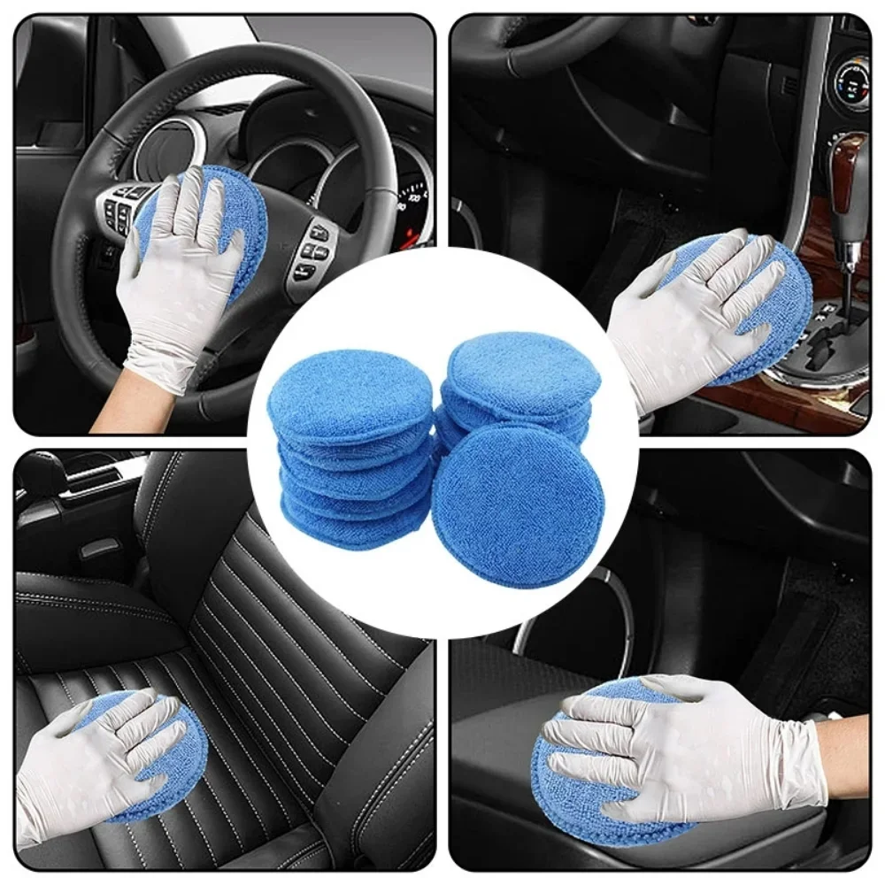 10Pcs Car Waxing Polish Sponges 5 Inch Car Detailing Wax Applicator Pads Round Pocket Microfiber Foam Sponges Car Cleaning Tools