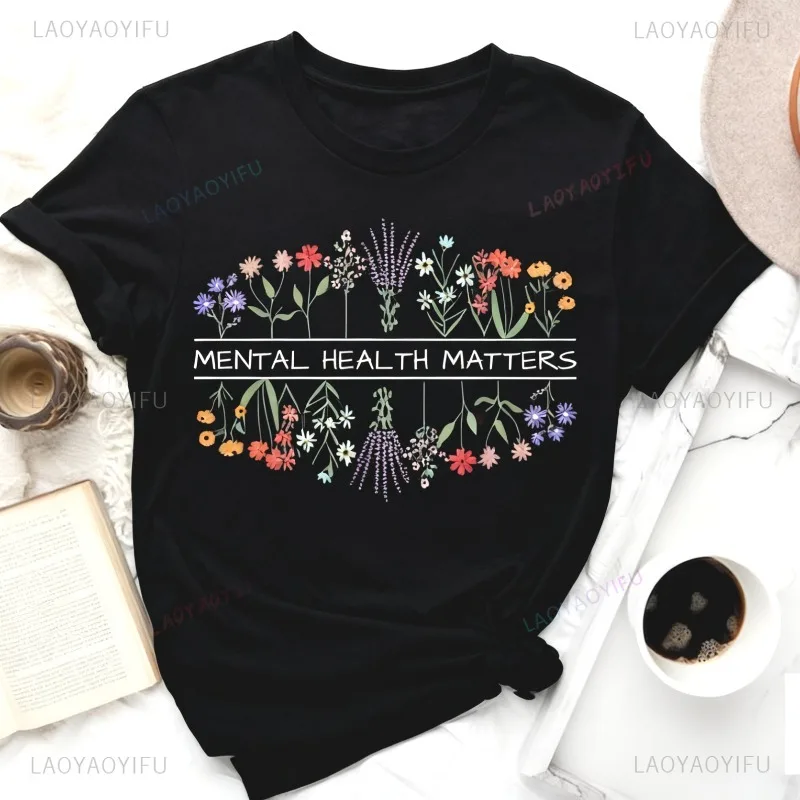 Women's Clothing Angel Beautiful Flowers Tees Mental Health Matters Shirt Be Kind To Your Mind Tee Wildflower Tee Christmas Gift
