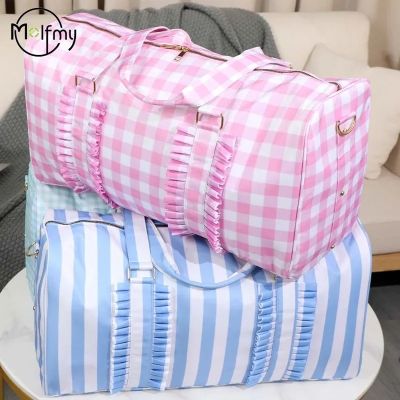 Travel Bag Large Capacity Short Trip Handbag Creative Striped Backpack Personalized Overnight Lace Dance Bag Toddler Bag Weekend